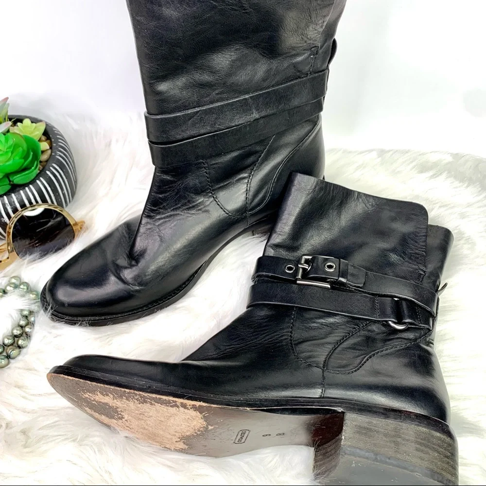 COACH Downtown Chic Luxury Minimalist Black Leather Jesika Moto Boot, 9B